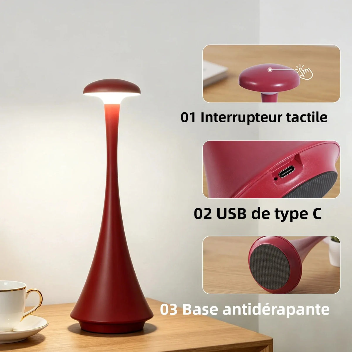 Interrupteur tactile, USB-C, base antidérapante
