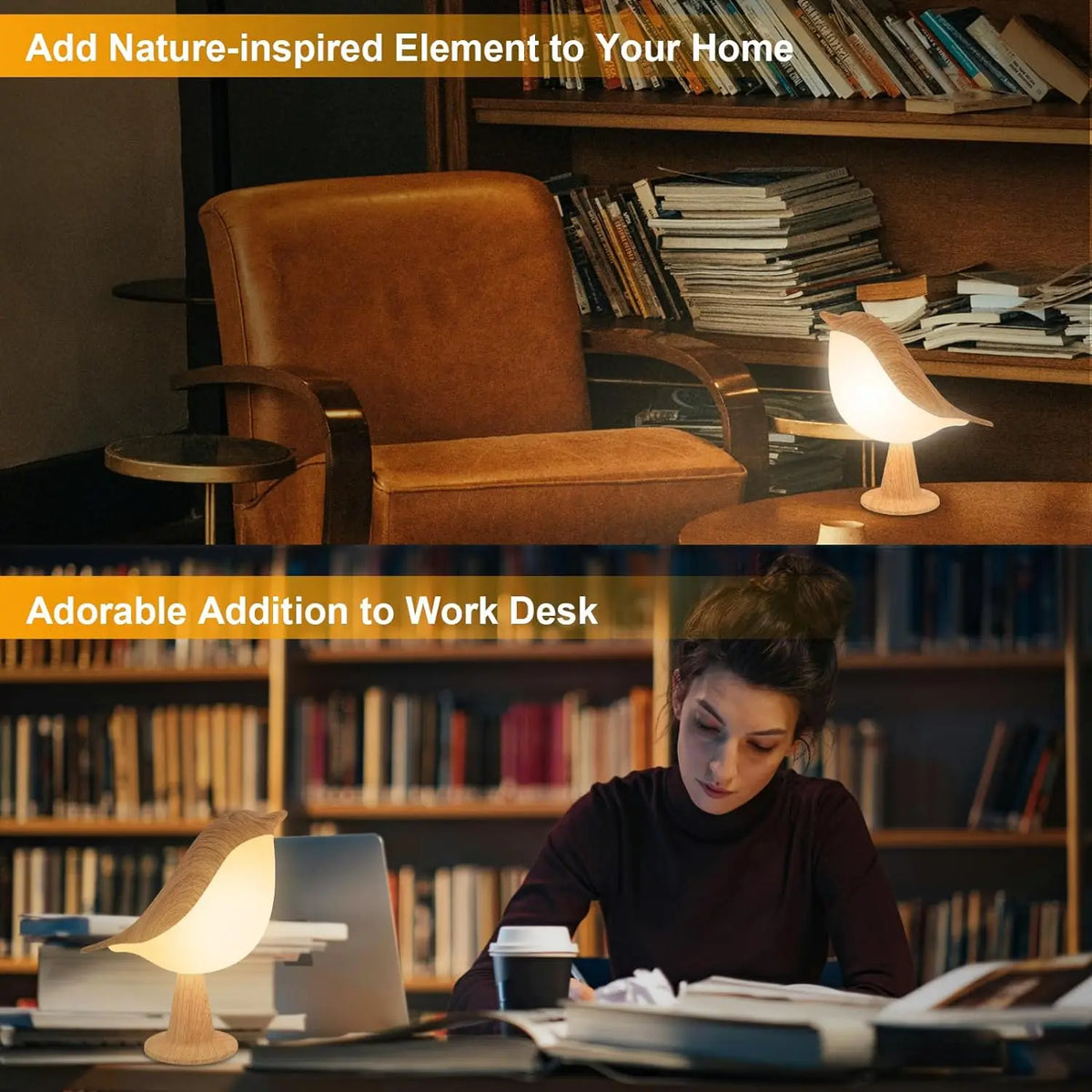 Lampe oiseau dans un salon et sur un bureau