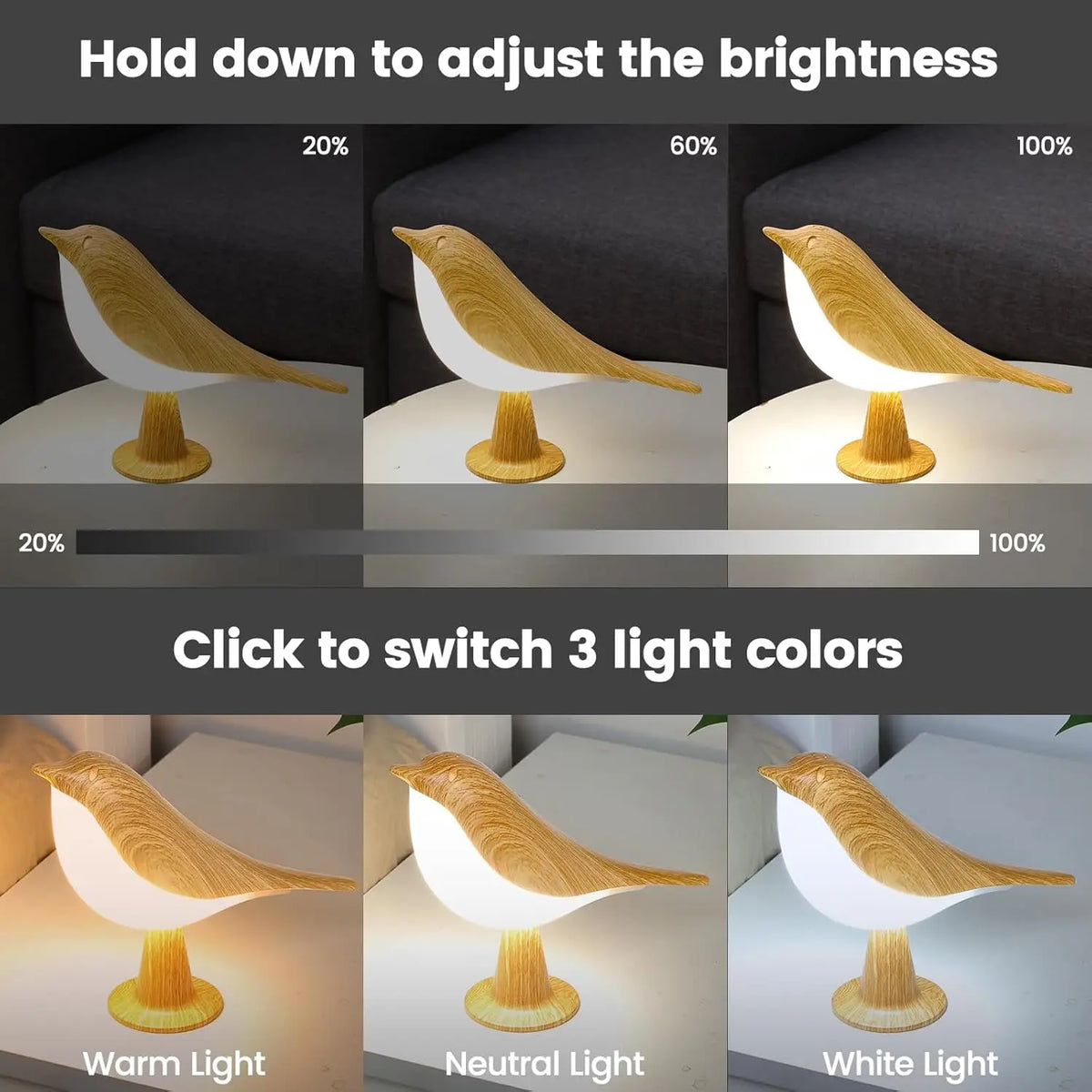 3 teintes de lumière et intensité réglable