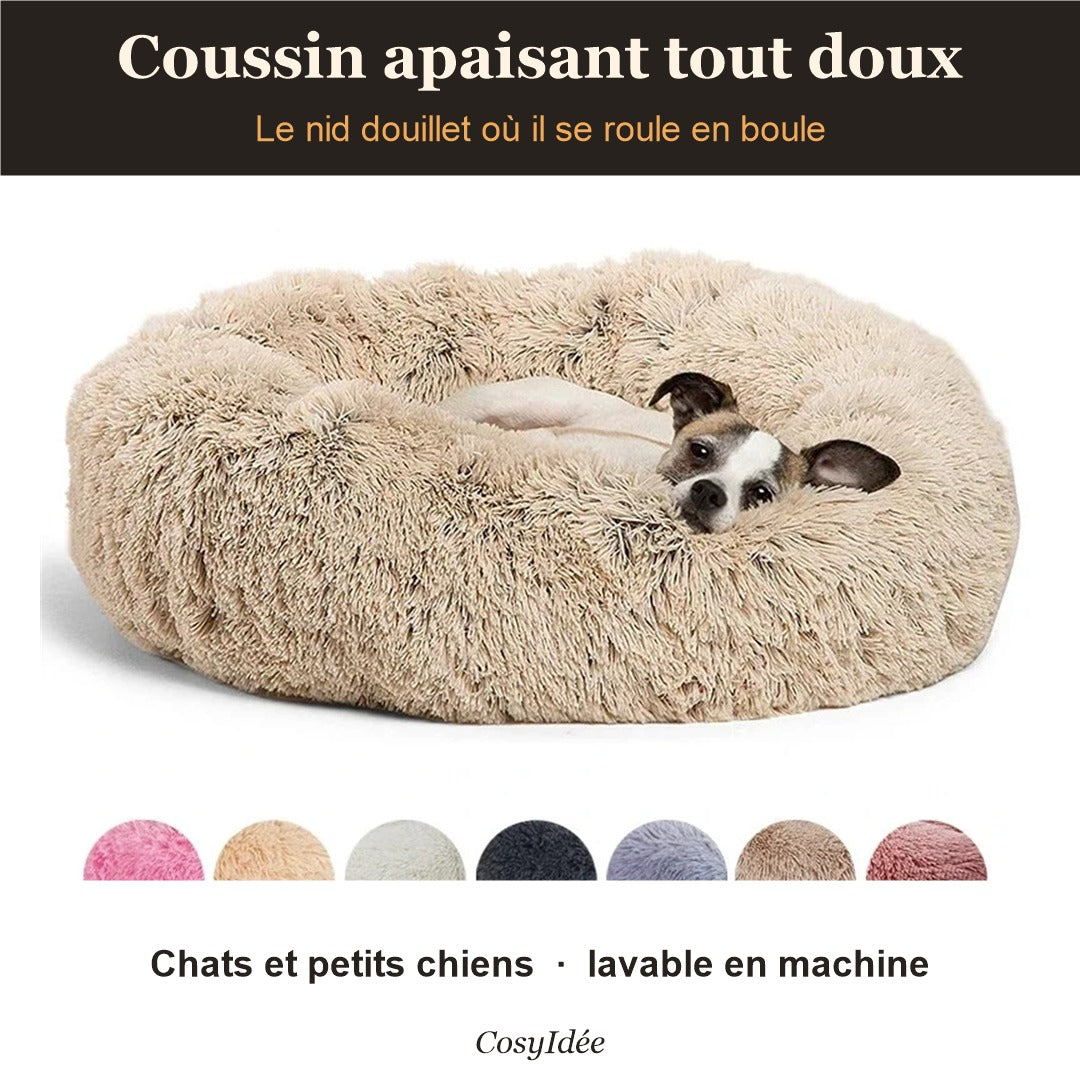 Coussin apaisant rond en peluche pour chat et petit chien