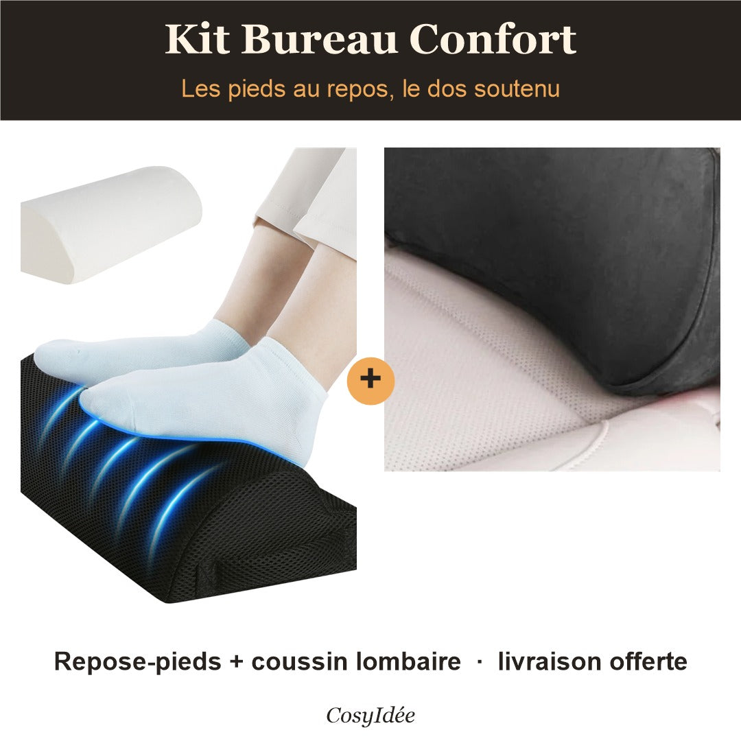 Kit Bureau Confort : repose-pieds et coussin lombaire