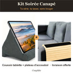Kit Soirée Canapé : coussin tablette et plateau d'accoudoir