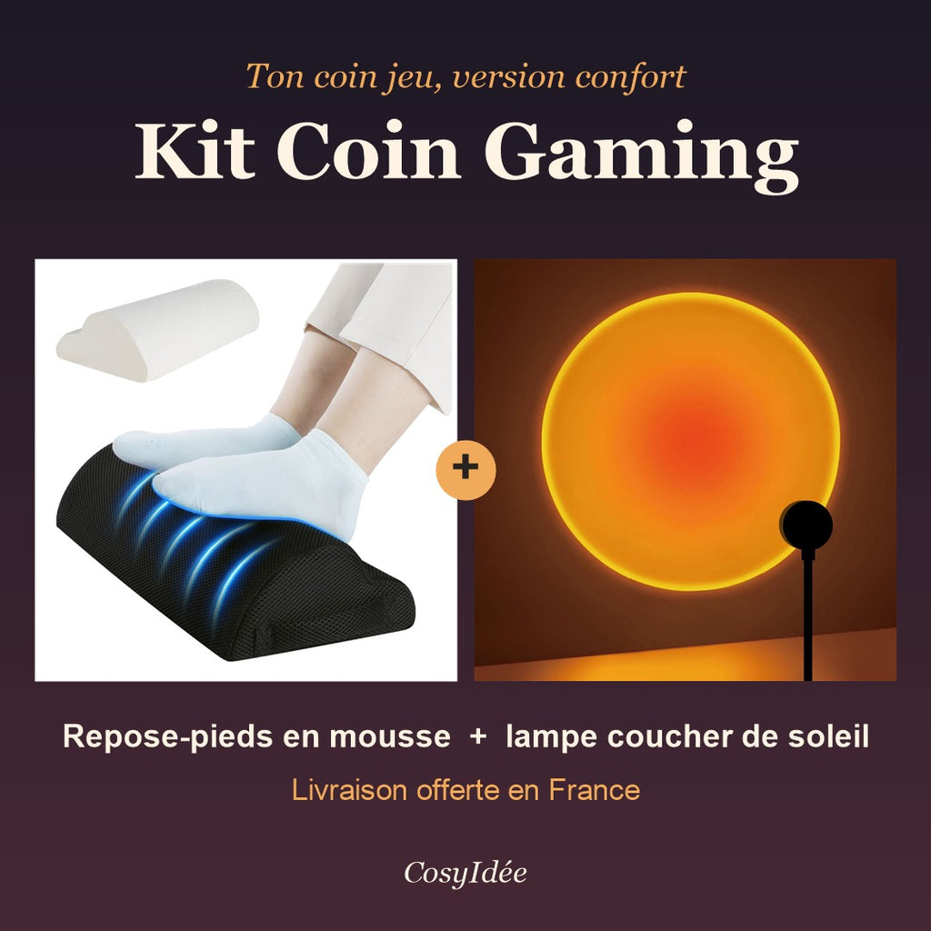 Kit coin gaming : repose-pieds et lampe coucher de soleil