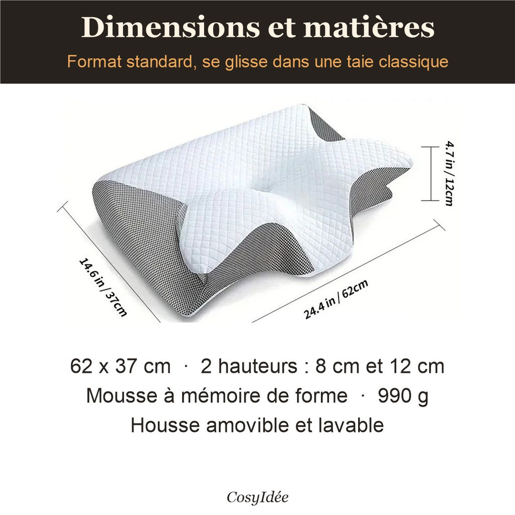 Dimensions de l'oreiller papillon : 62 x 37 cm, 2 hauteurs