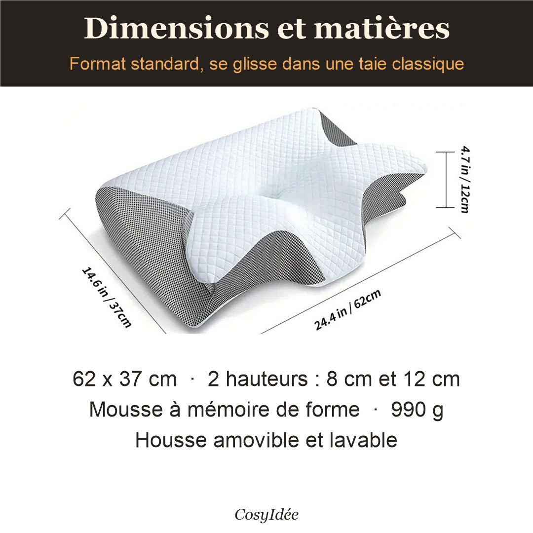Dimensions de l'oreiller papillon : 62 x 37 cm, 2 hauteurs