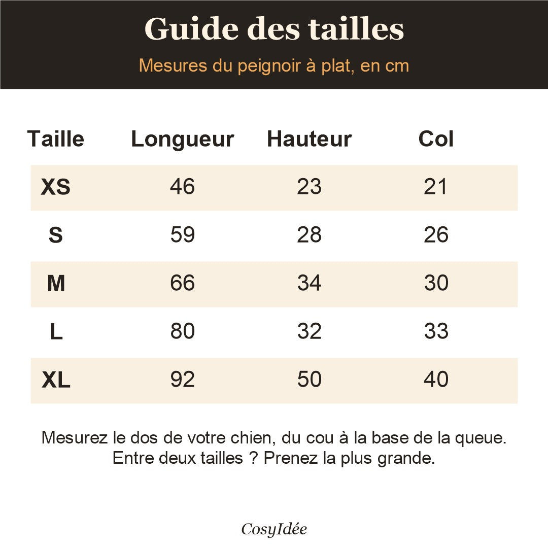 Guide des tailles du peignoir