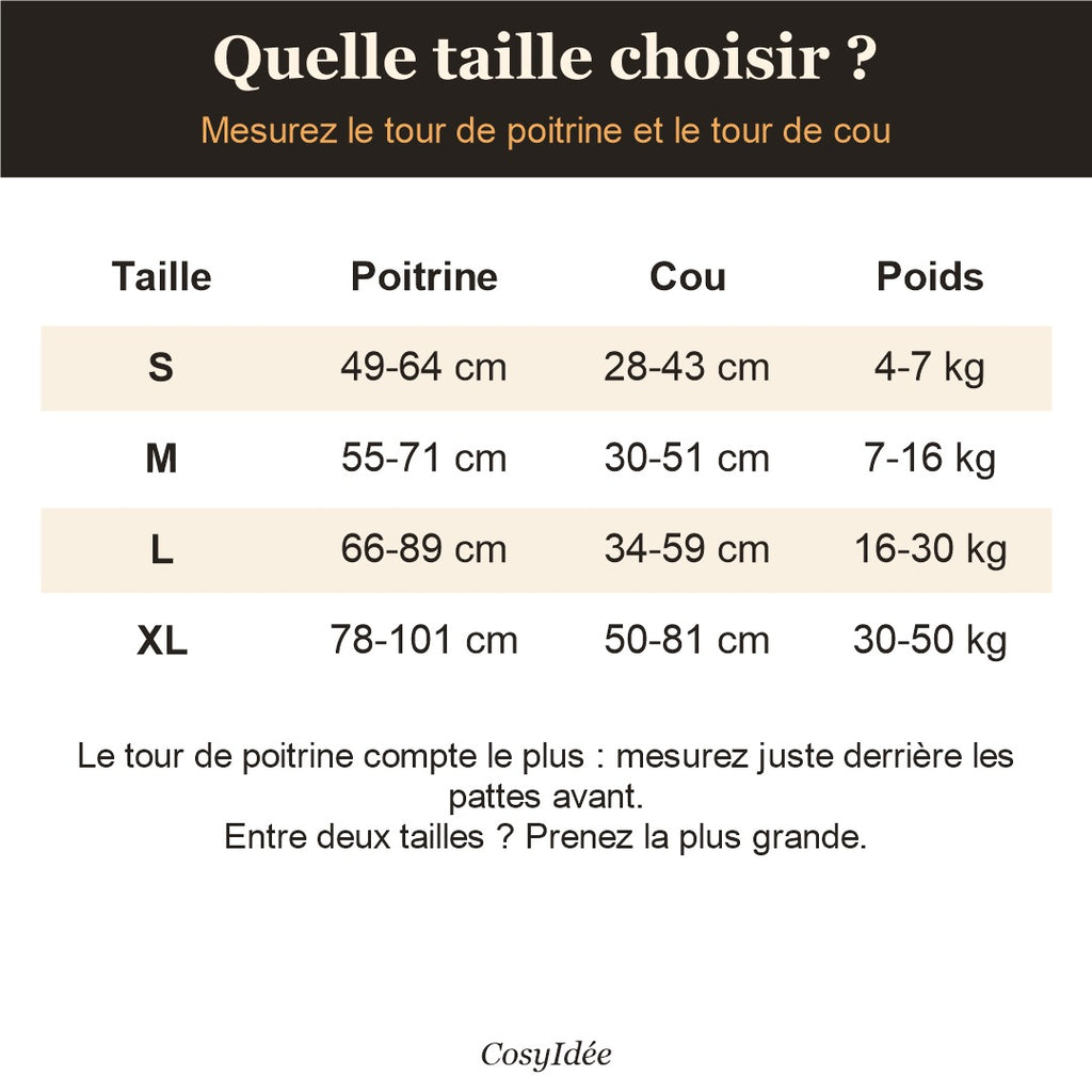 Guide des tailles du harnais