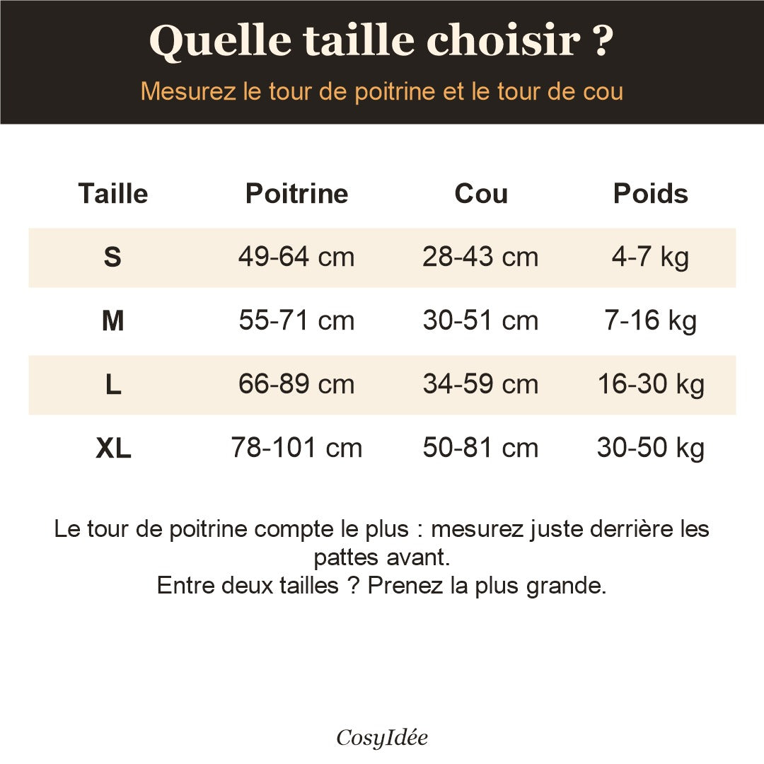 Guide des tailles du harnais